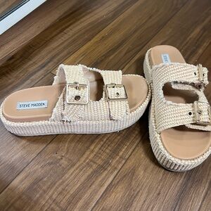 Steve Madden Cream Buckle Platform Sandals